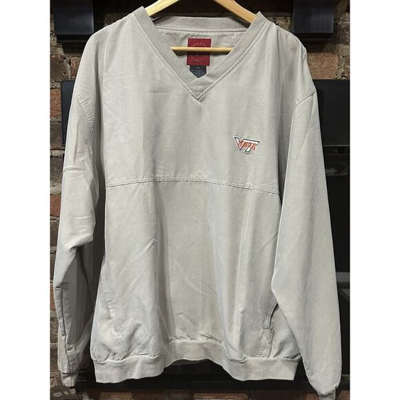 Va Tech Hokies Men’s V Neck Pullover Pockets Lightweight XL Tan Football - Picture 1 of 8